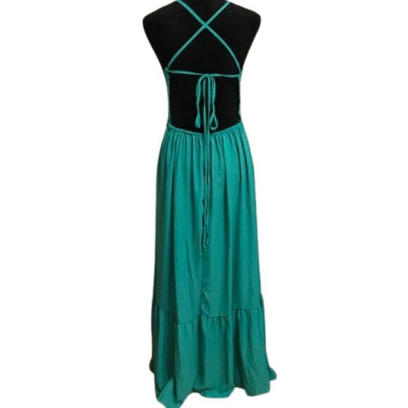 NWT Cupshe Women's Kelly Green Crochet Backless Lace-Up Maxi Dress Size Large - Picture 6 of 13